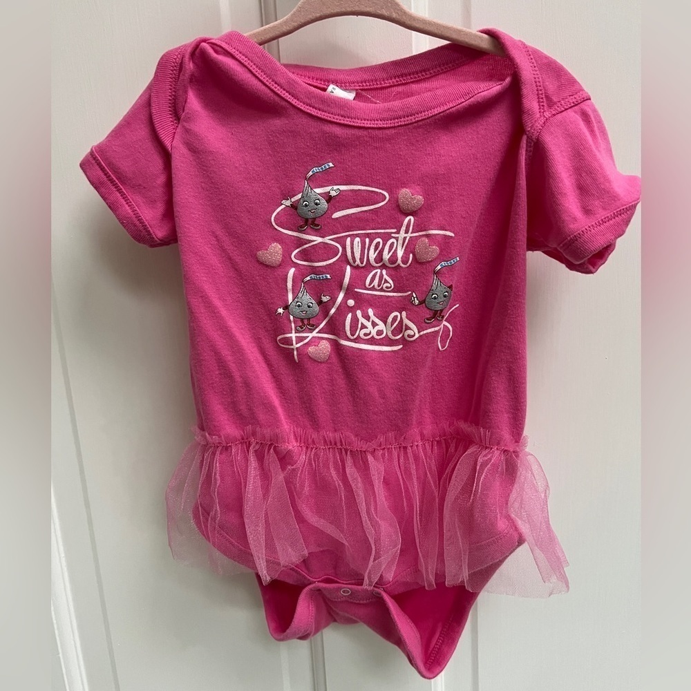 Hershey’s 24M Sweet As Kisses Pink Short Sleeve Tutu Girls Bodysuit Onesie